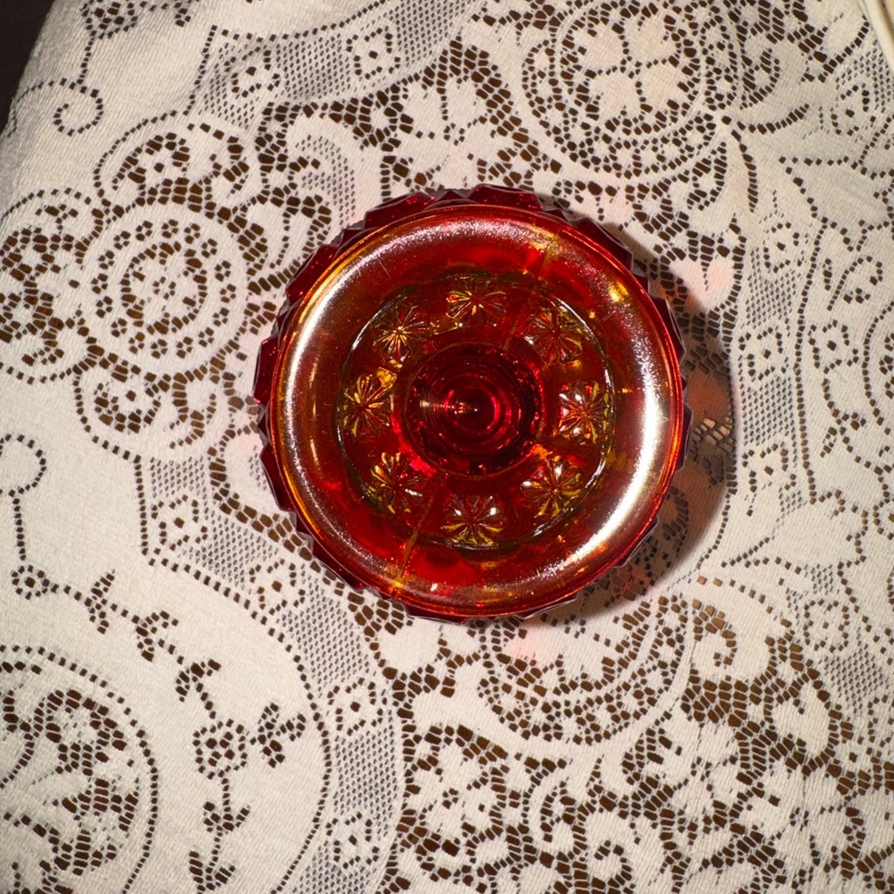 8" LE SMITH VINTAGE AMBERINA MOON & STAR EPERGNE - Picture 4 of 5
